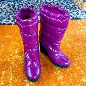 Purple Puffer Coach Wedge Boots Sz 8